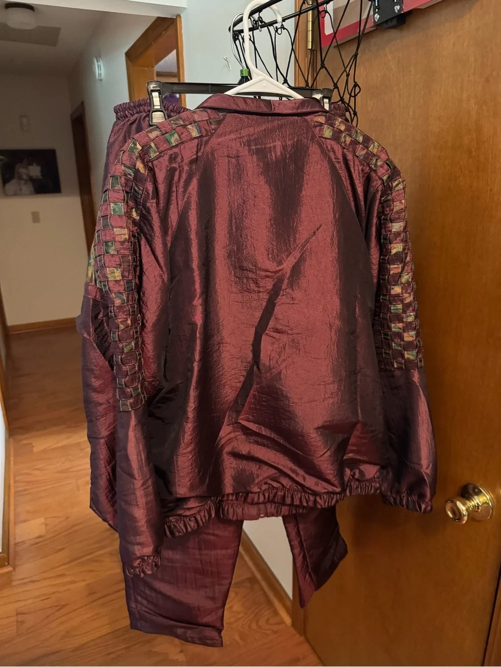 Source Unknown Maroon Track Jacket and Pants Set with Iridescent Camo Panels
